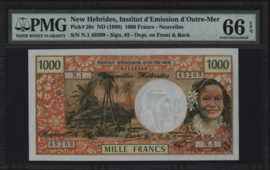 New Hebrides P20 1.000 Francs 1970-'80 (No date)
