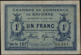 Frankrijk - Noodgeld - Bayonne JPV-64.21 1 Franc 1920