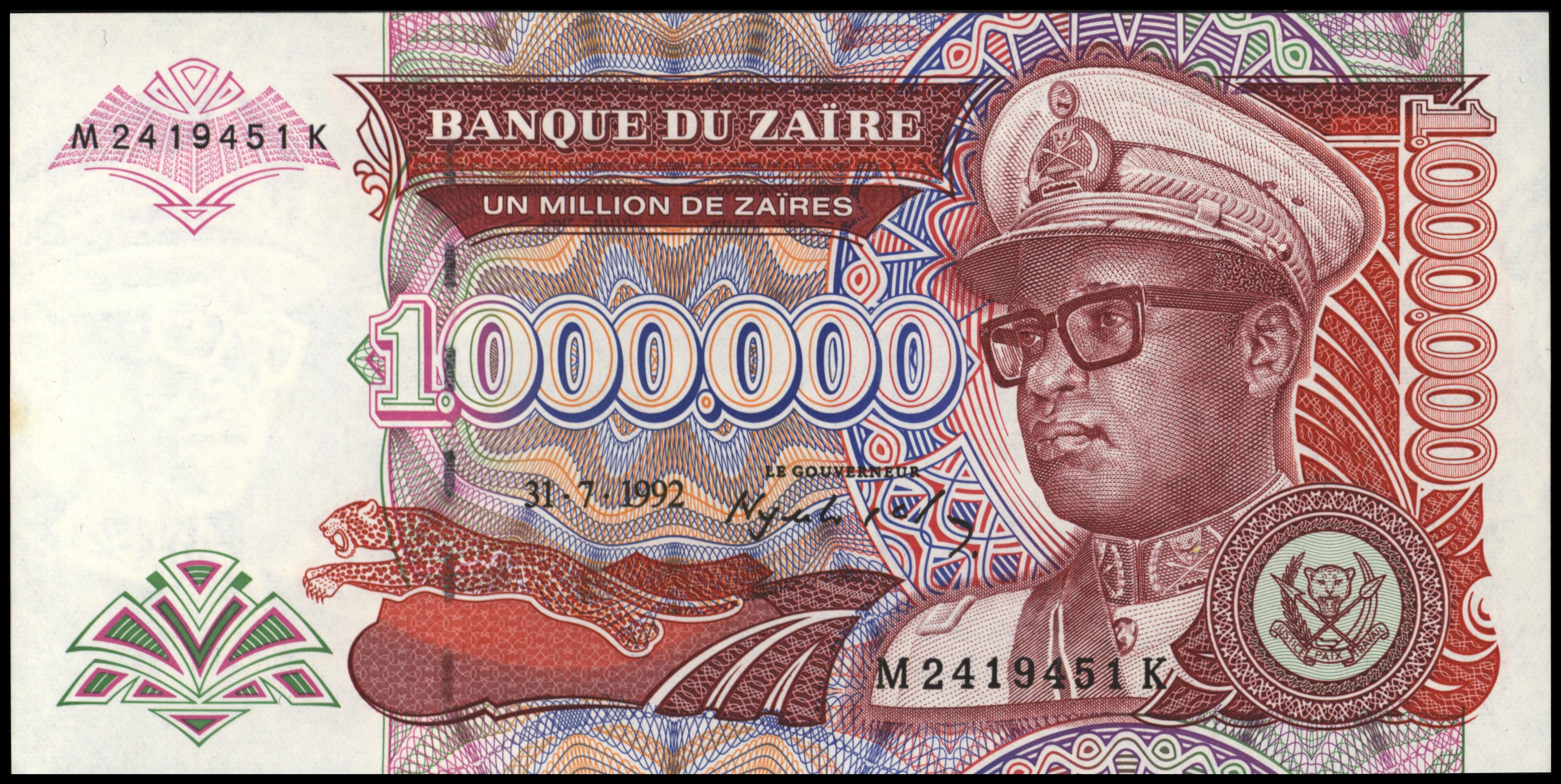 Zaïre (Congo Kinshasa)  P44.a 1.000.000 Zaïres 1992