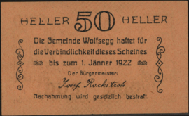 Oostenrijk - Noodgeld - Wolfsegg KK:1250 50 Heller 1922