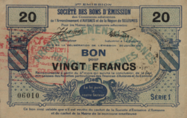 France - Emergency - Avesnes JPV-59.201 20 Francs 1916