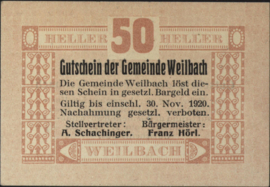 Austria - Emergency issues - Weilbach KK. 1148 50 Heller 1920