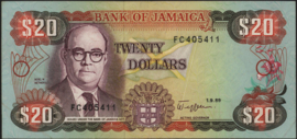 Jamaica  P72 20 Dollars 1989