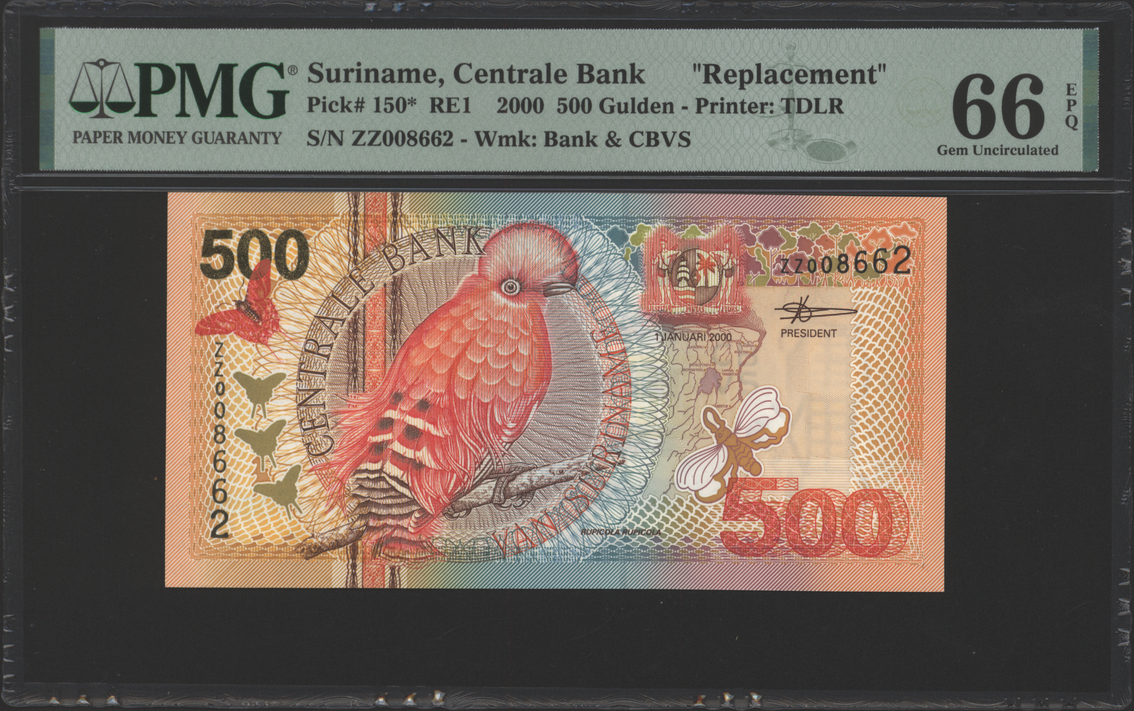 Suriname  PLS22.5.a.R 500 Gulden 2000 REPLACEMENT