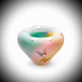 mini urn met vlinders en kaarsje  kristalglas