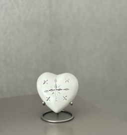 Hartvormige mini urn wit  inclusief standaard