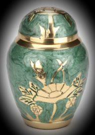 Messing mini urn met lelie en roos