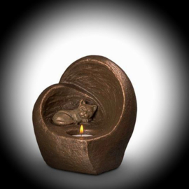 Katten urn met kaarshouder (brons)