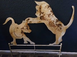 Memorial stake duo of playfull cats -rust