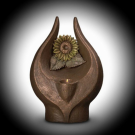 Keramische urn  zonnebloem brons