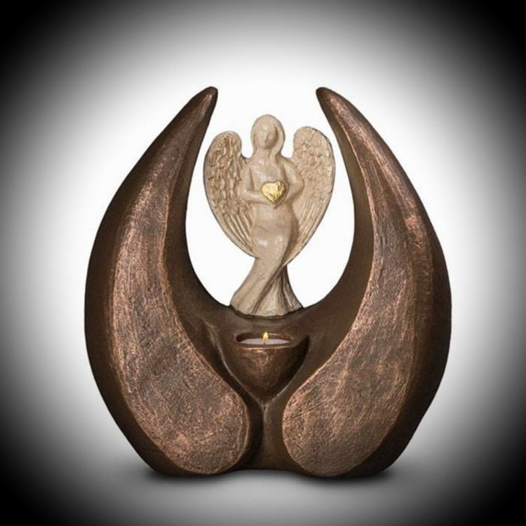 Keramische urn Brons met Engel en waxinehouder