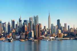 120 x 80 cm - Glasschilderij stadsgezicht skyline New York - schilderij fotokunst -  New York Skyline - foto print op glas --
