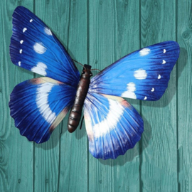 Wanddecoratie 3D metaal blauwe vlinder