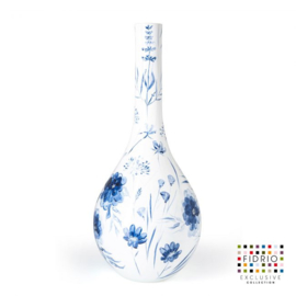 Design vaas Fidrio - glas kunst sculptuur - Bottle delfts blauw - handgeschilderd - 60 cm hoog