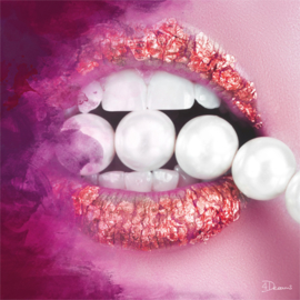 80 x 80 cm - Schilderij lippen Dibond - Foto op aluminium - Roze lippen - fotokunst - Mondiart