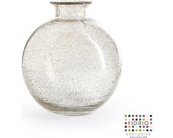Design vaas Bolvase white neck - Fidrio BUBBLES CLEAR - glas, mondgeblazen bloemenvaas - diameter 23 cm