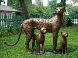 Tuinbeeld - groot bronzen beeld - cheetah familie - Bronzartes
