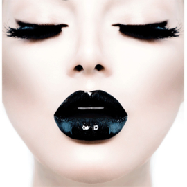 80 x 80 cm - Schilderij lippen Dibond - Foto op aluminium - Fotokunst Vrouw met zwarte lippen - Mondiart