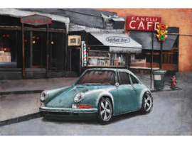 120 x 80 cm - 3D art Schilderij Metaal - Porsche 911 - oldtimer - handgeschilderd