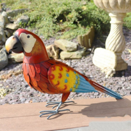 Beeld metaal - Tuinbeeld - beeld rode papegaai - 33 cm hoog