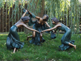 Tuinbeeld - groot bronzen beeld -  dansende vrouwen - Bronzartes