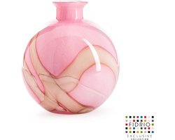 Design vaas Bolvase With Neck - Fidrio PINK FLAME - glas, mondgeblazen bloemenvaas - diameter 23 cm  