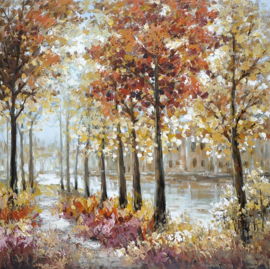 100 x 100 cm - Olieverfschilderij - Herfst Bomenlandschap - natuur - handgeschilderd