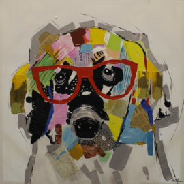 80 x 80 cm - Olieverfschilderij - Vrolijke hond