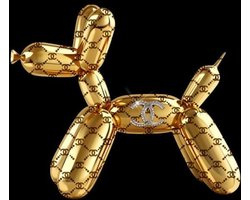 80 x 60 cm - Balloon Art, hondje van Chanel - Glasschilderij met goudfolie - Brands & Fashion