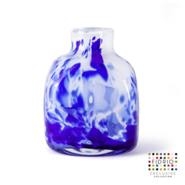 Design vaas Fidrio - Cube Delfts blue - gekleurd glas - mondgeblazen - 16 cm hoog