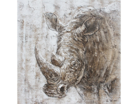 100 x 100 cm - Olieverf schilderij - schilderij neushoorn - handgeschilderd