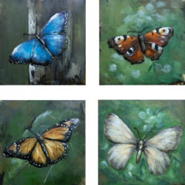 40 x 40 cm - 3D art Schilderij Metaal - vlinders - handgeschilderd