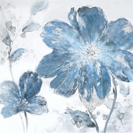 60 x 60 cm - Olieverfschilderij 2-luik - Blauwe Bloemen