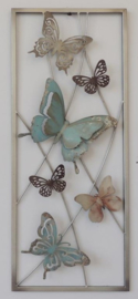25 x 60 cm - wanddecoratie schilderij metaal - Frame Art - Vlinders