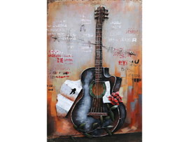 60 x 90 cm - 3D art Schilderij Metaal - gitaar - muziek - handgeschilderd