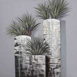 80 x 80 cm - Olieverfschilderij - Huis planten - handgeschilderd