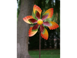 Tuinsteker metaal - tuindecoratie - tuinsteker windmolen oranje bloem - 140 cm hoog