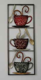 28 x 73 cm - wanddecoratie schilderij metaal - Frame Art - Abstract - koffie - kop en schotel