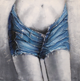 100 x 100 cm - Olieverfschilderij - Jeans - handgeschilderd