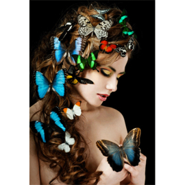 80 x 120 cm - Schilderij Dibond - Foto op aluminium - Fotokunst Vrouw met vlinders - Mondiart