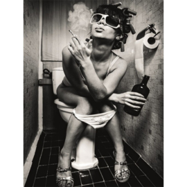 60 x 80 cm - Dibond schilderij - vrouw op het toilet - vintage - aluminium schilderij - aluart - exclusieve collectie