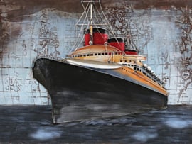 120 x 80 cm - 3D art Schilderij Metaal - schip - handgeschilderd