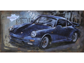 120 x 60 cm - 3D art Schilderij Metaal - Porsche 911 Zwart - oldtimer - handgeschilderd
