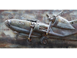 140 x 70 cm - 3D art Schilderij Metaal - Propeller Vliegtuig Klassiek - handgeschilderd