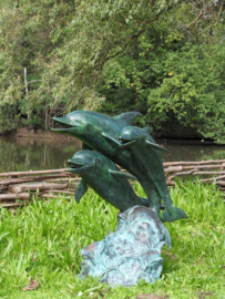 Tuinbeeld - groot bronzen beeld - 3 dolfijnen fontein - Bronzartes