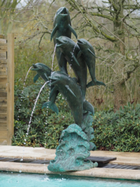 Tuinbeeld - groot bronzen beeld -  vijf dolfijnen - Bronzartes