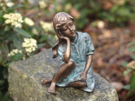 Beeld brons - Denkend Meisje - Bronzartes - 13 cm hoog - voor huis en tuin