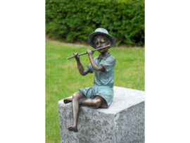 Tuinbeeld - bronzen beeld - Jongen met fluit - Bronzartes - 20 cm hoog