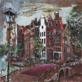 100 x 100 cm - 3D art Schilderij Metaal Amsterdam gracht - metaalschilderij - handgeschilderd