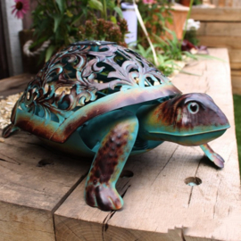 Beeld metaal - Tuinbeeld - beeld  solar schildpad - 18 cm hoog